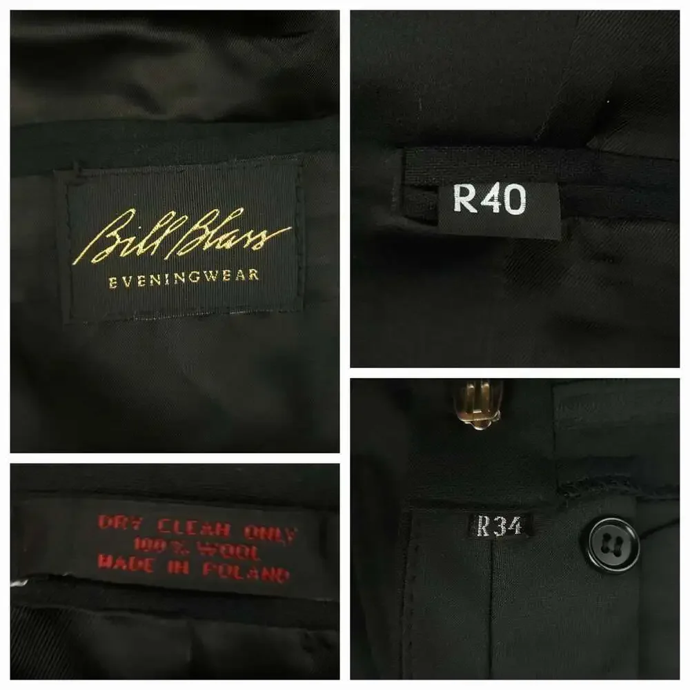Bill Blass Tuxedo Suit Mens 40R/33S Vtg Wool 4 Pc Formal Dinner Evening Wear 90s
